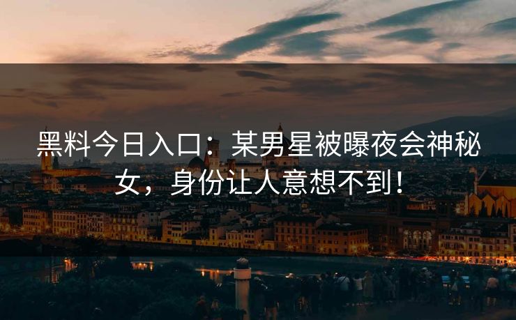 黑料今日入口：某男星被曝夜会神秘女，身份让人意想不到！