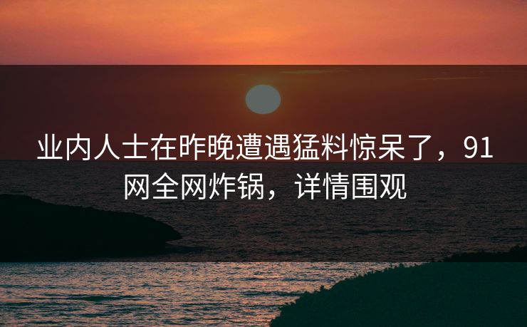 业内人士在昨晚遭遇猛料惊呆了，91网全网炸锅，详情围观