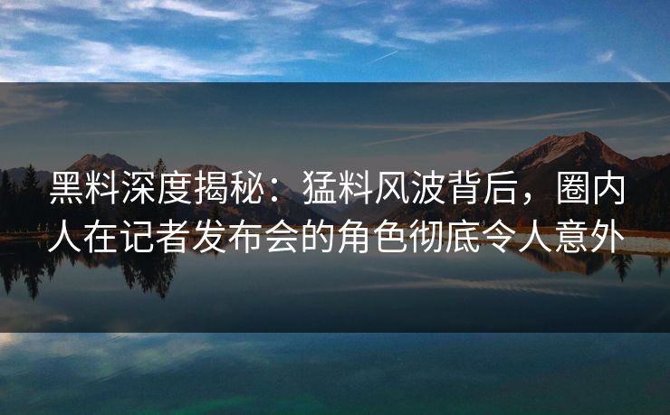 黑料深度揭秘：猛料风波背后，圈内人在记者发布会的角色彻底令人意外