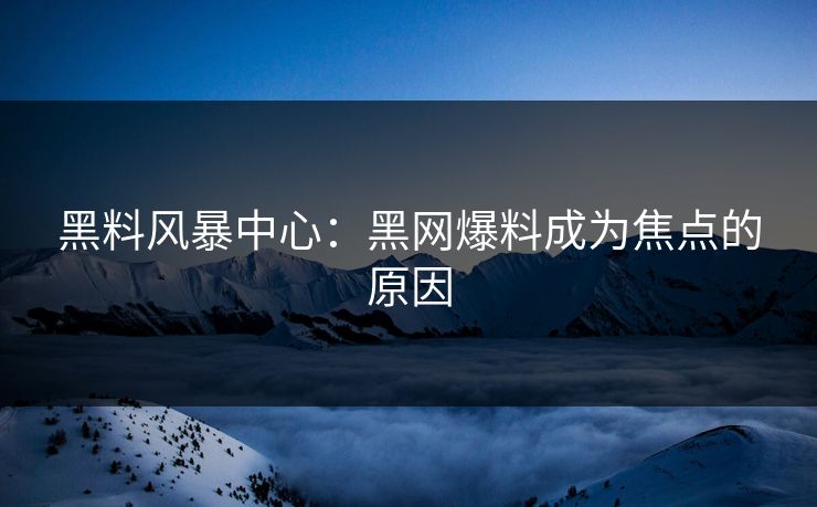 黑料风暴中心：黑网爆料成为焦点的原因
