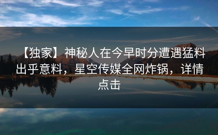 【独家】神秘人在今早时分遭遇猛料 出乎意料,星空传媒全网炸锅,详情点击